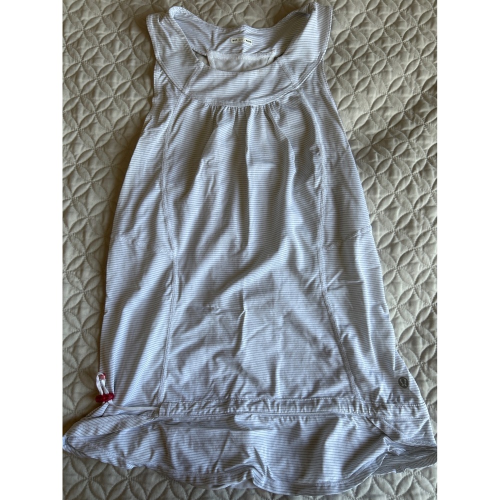 Lululemon Striped Racerback Tank Top White Grey Mesh Back Cinched Hem Womens